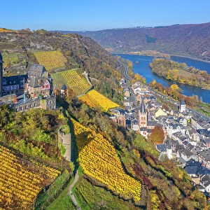 Aerial view at the Stahleck castle with Bacharach, Rhine valley, Rhineland-Palatinate