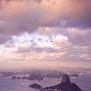 Brazil, Rio De Janeiro, Cosme Velho, View of Sugar Loaf mountain and Botafogo Bay