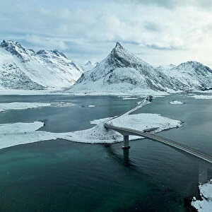 Bridge connecting Fredvang at Ramberg, Lofoten island, Norway