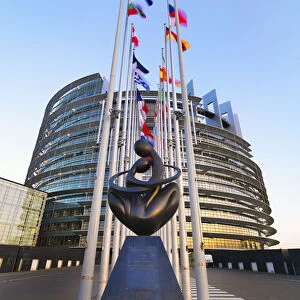 France, Alsace, Strasbourg, European parliament, low angle view