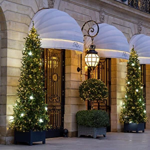 France, Paris, Place de Vendome, Ritz Hotel with Christmas decorations
