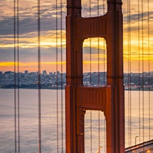 Golden Gate Bridge during sunrise. Marin County, San Francisco, Northern California, USA