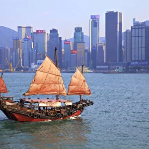 Hong Kong Harbour With Red Sailed Junk, Hong Kong, Special Administrative Region