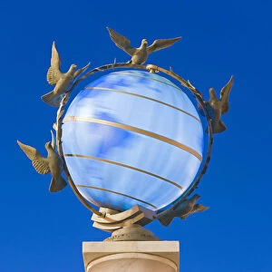 Illuminated world globe in Maidan Nezalezhnosti, (Independence Square) Kiev, Ukraine