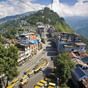 India, Sikkim, Gangtok, View of city from Damovar Ropeway
