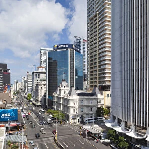 New Zealand, North Island, Auckland, elevated view of Customs Street