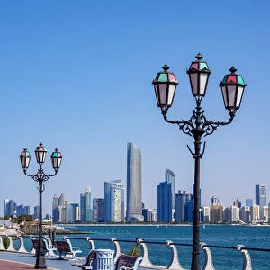 Skyline of the city center seen from Marina, Abu Dhabi, United Arab Emirates