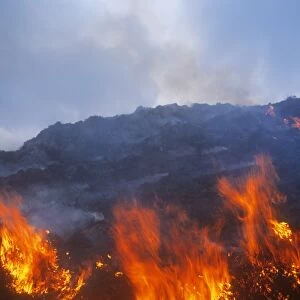 A moorland fire in the Lake District, UK. Climate change is leading to drier conditions in many parts ofthe world making forest and moorland fires more