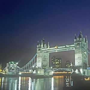Tower Bridge in London at night, UK