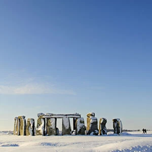 Fallen snow rests on Stonehenge in Salisbury, southern England
