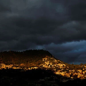 A view shows Tegucigalpa during sunset in Honduras