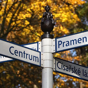 Europe, Czech Republic, Frantiskovy Lazne. The sign inside of city park