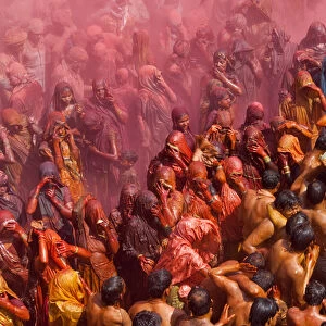 Holi festival at a temple, Mathura, Uttar Pradesh, India