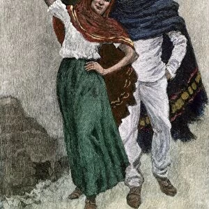 Hispanic couple on a southwestern street, 1800s