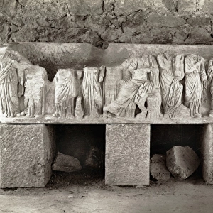 ALGERIA: ROMAN SARCOPHAGUS. Sarcophagus at the Roman Temple of Minerva in Tebessa