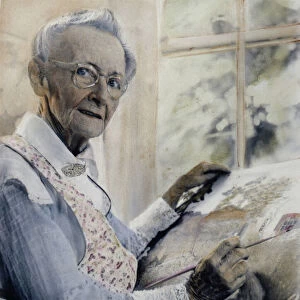 ANNA MARY ROBERTSON. (1860-1961). Known as Grandma Moses. American folk artist. Oil over a photograph, 1950s