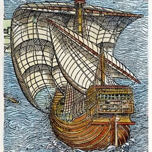 CARAVEL: LATEEN-SAIL, 1486. The stern of a caravel, showing the triangular lateen-sail