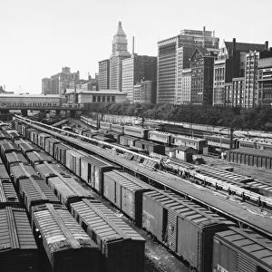 CHICAGO: RAILYARD, c1960s. Illinois Central Railroad freight yard at Congress Street, Chicago, c1960s