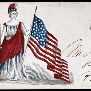 CIVIL WAR: LETTER, c1863. Civil War envelope showing Columbia with a sword and American flag