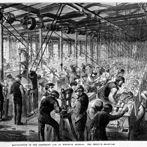 FACTORIES: GREAT BRITAIN. The workroom at Woolwich Arsenal, England. Wood engraving, English, 1862