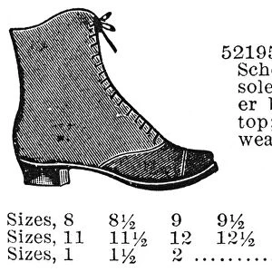 FASHION: FOOTWEAR, 1895. Advertisement for childrens school shoe, from Montgomery Ward & Company catalogue, 1895