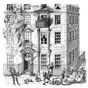 FIRE ESCAPE, 1791. A movable balcony fire escape in England, 1791. Engraving, English