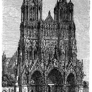 FRANCE: REIMS CATHEDRAL. The Cathedral of Notre-Dame de Reims. Wood engraving, French, 19th century