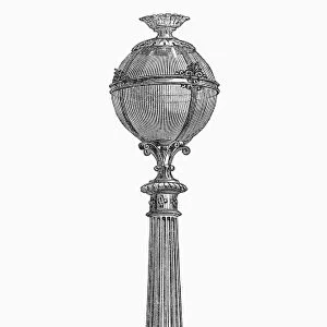LONDON: STREET LAMP, 1870. Lamp on the Thames Embankment, London, England. Wood engraving
