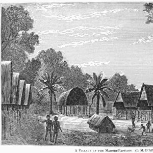 NEW GUINEA: VILLAGE, 1880. A village of stilt houses in the Mahori-Papuan region of Eastern New Guinea. Wood engraving from New Guinea: What I Did and What I Saw by L. M. D Albertis, 1880