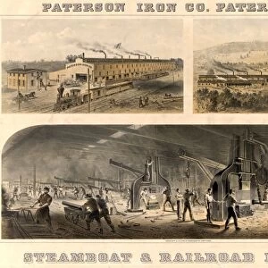 PATERSON IRON COMPANY. Steamboat and railroad forgings at the Paterson Iron Company in Paterson, New Jersey. Lithograph, American, late 19th century