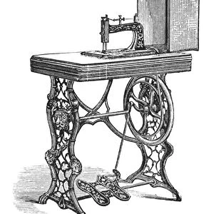 SEWING MACHINE. Finkle and Lyon Company medium sewing machine. Line engraving, mid 19th century