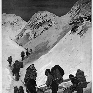 YUKON GOLD RUSH, 1896. Prospectors crossing the Chilkoot Pass in Alaska on their