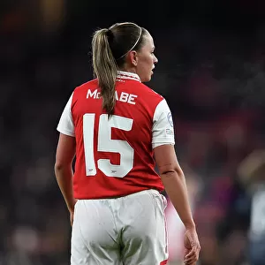 Arsenal FC: Kim Little's Intense Focus in the Changing Room Before Arsenal vs Olympique Lyonnais, UEFA Women's Champions League (2022-23)