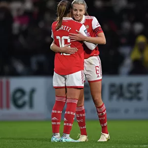 Arsenal Women Celebrate FA WSL Victory: Noelle Maritz and Leah Williamson Embrace Triumph