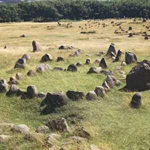 Denmark, North Jutland, near Aalborg, Lindholm Hoje, Viking burial