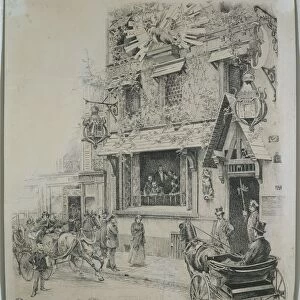 Entrance to Chat Noir cabaret, founded in 1881 by Rodolphe Salis, Drawing by Merwart