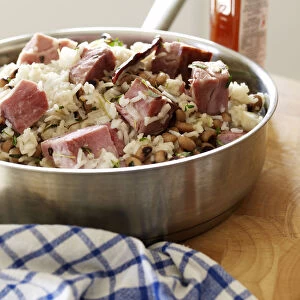 Hoppin John, dish of ham hock, rice and beans from American South