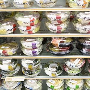 Japan, Tokyo, ready-to-eat, boxed food on supermarket shelves