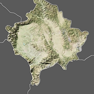 Kosovo, Relief Map With Border and Mask