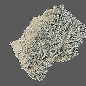 Lesotho, Relief Map With Border and Mask