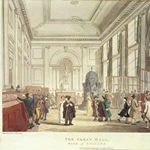 London, The Great Hall in the Bank of England (1809), from Microcosm of London, by Rudolph Ackermann, 1809, engraving