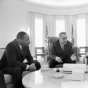 Lyndon Baines Johnson (1908-1973) 36th President of the United States in talks with