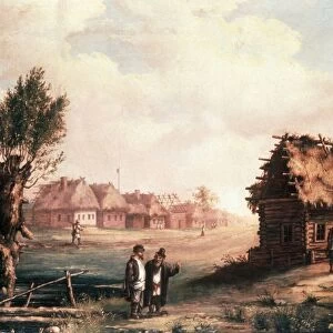 A poor village in russia, 1850s, painting