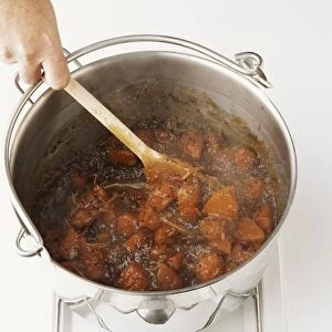 Pumpkin chutney being mixed in pan