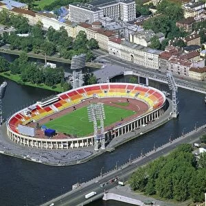 Russia, Saint Petersburg, Aerial view of Petrovsky Stadium
