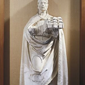 Statue of pope Celestine V holding Italian town of L aquila, by Girolamo da Vicenza