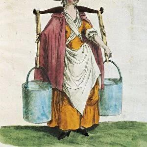 United Kingdom, England, A peasant woman carrying water, print