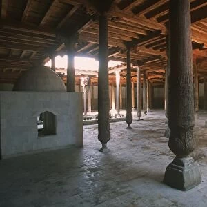 Uzbekistan, Khiva, Itchan Kala, columns in Kutlug Murad Inak Madrasah