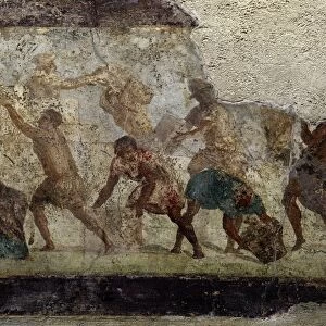 Wall painting depicting construction of wall, from Tomb of the Statilii on Esquiline Hill