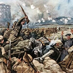 World War I: Battle of Loos. Scottish regiments, with bayonets drawn, charging